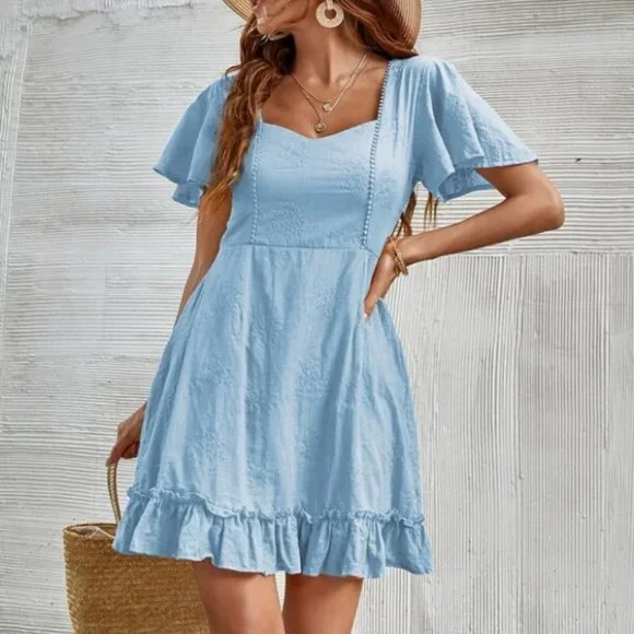 SHEIN | Dresses | Baby Blue Sweetheart Neckline Ruffle Hem Aline Dress |  Poshmark